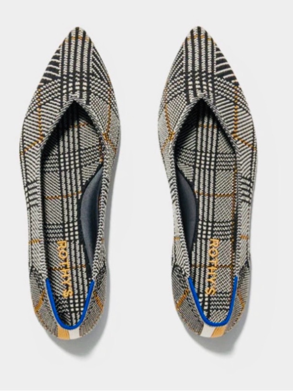 Rothy’s The Point Glen Plaid Flats Size 9 Black Brown Preppy Office Casual Work